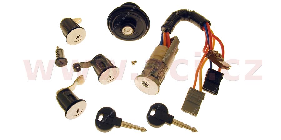 sada - 2x zámek př. dveří, zámek zd. dveří, víčko nádrže, spínací skříňka, vložka zámku palubní přihrádky ACI